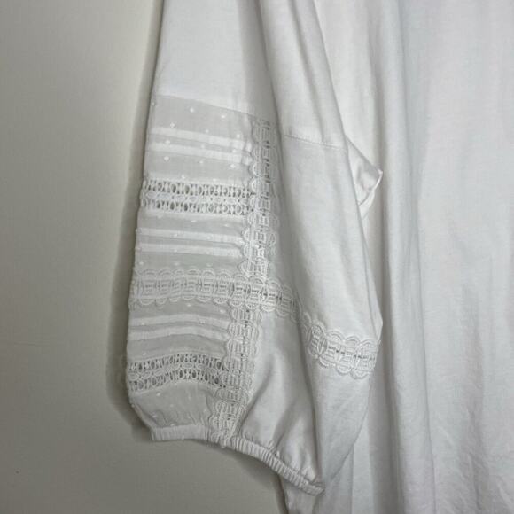 TALBOTS White Embroidered Crochet Trim 3/4 Sleeve Cotton Blouse Cottage Size 3XL - Picture 3 of 8